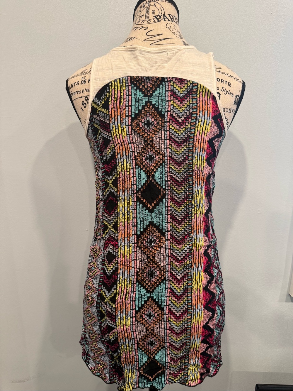 Dex White Scoop Neck Tank with Multicolor Printed Side Panels And Back
